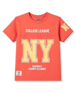 CUCUMBER Sinker Knit Half Sleeves Text Printed T-Shirt - Red