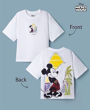 Pine Kids Disney Single Jersey Knit Half Sleeves T-Shirt with  Front & Back Mickey Mouse Graphic - White