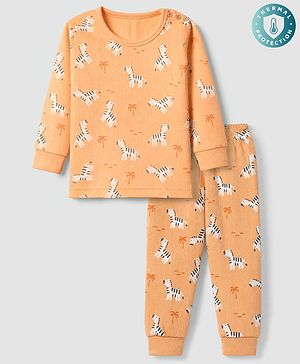 Babyhug Cotton Knit Full Sleeves Round neck Thermal Inner Wear With Zebra Print - Orange