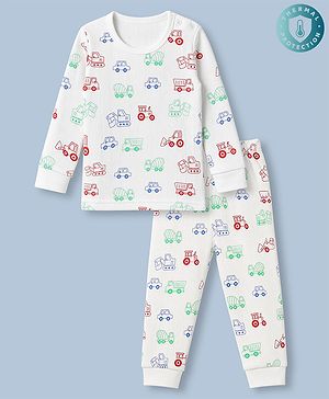 Babyhug  Knit Full Sleeves Thermal Inner Wear Set with JCB Print -  White
