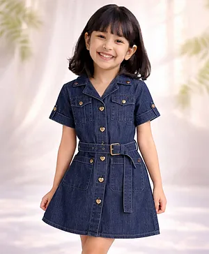 PURPLE UNITED KIDS Denim Woven
                                  Half Sleeves Solid Dress - Blue