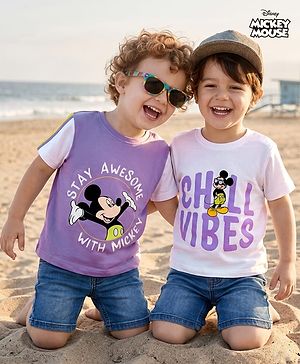 Babyhug Disney Single Jersey Knit T-Shirts with Half Sleeves and Mickey Mouse Print Pack of 2  - White