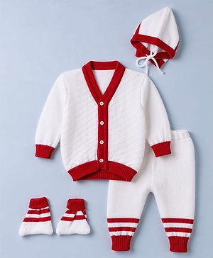 Babyhug Knit Full Sleeves Sweater Set with Cap & Mittens - Offwhite