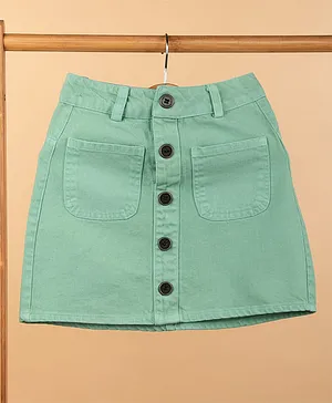 tweeny mini 100% Cotton Woven Buttons
                              Embellished Mini Skirt - Mint Green