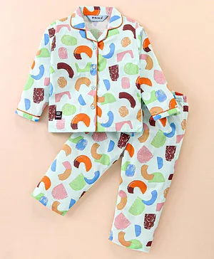 Enfance Core Cotton Woven Full
                              Sleeves Abstract Printed Co-Ords Shirt
                              & Pyjama Night Suit - Light Green