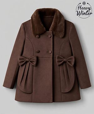 Babyhug Woven Trench Coat with Full Sleeves and Bow Detail - Brown