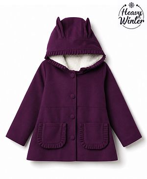 Babyhug Woven A-Line Hoodie with Full Sleeves and Fur Lining - Purple