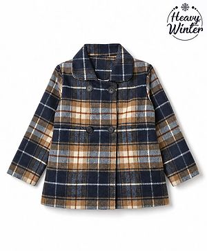 Babyhug Woven Full Sleeves  Checked Coat - Navy Blue
