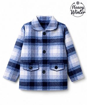 Babyhug Woven Coat with Full Sleeves and Checks Print - Light Blue