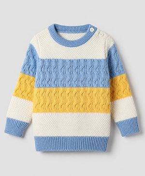 Babyhug Knit Full Sleeves Striped Pullover With Cable Knit Design - Blue