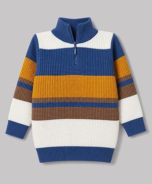 Babyhug Knit Full Sleeves Striped Pullover - Navy Blue