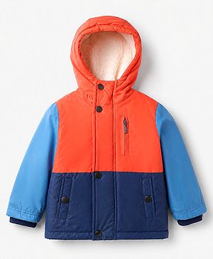 Babyhug Woven Padded Hoodie Jacket with Full Sleeves and Color Block in Navy Blue