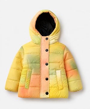 Babyhug Woven Padded Quilted Hooded Winter Jacket with Front Open & Full Sleeves with Tie-Dye Print - Yellow