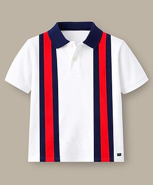 Cherry Crumble By Nitt Hyman Cotton Blend Knit Half Sleeves Striped Polo Tee - Multi Colour