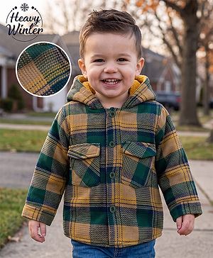 Babyhug Cotton Woven Checked Hoodie With Full Sleeves  - Green