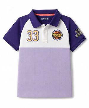 Pine Kids Cotton Knit Half Sleeves Polo T-Shirt With 33 Embroidery &Patch - Lilac