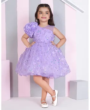Ministitch Net Woven One Shoulder
                              Sleeves Butterfly Applique Detailed Dress
                              - Lavender