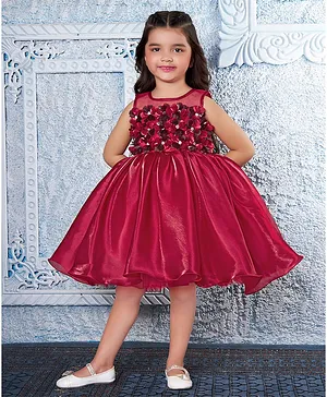 Ministitch Woven Sleeveless Floral
                              Applique Detailed Dress - Maroon