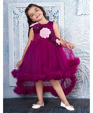 Ministitch Net Woven Sleeveless
                              Floral Applique Detailed High Low Dress -
                              Wine