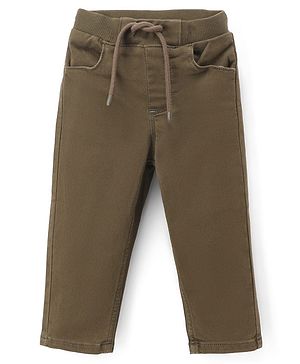 Babyhug Denim Full Length Solid Jeans With Stretch - Olive