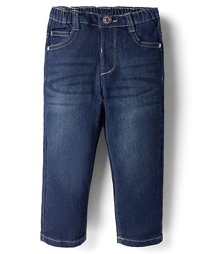 Babyhug Denim Full Length Washed Jeans With Stretch in Navy Blue