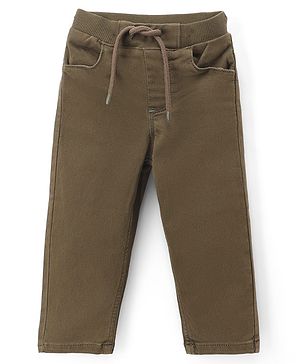 Babyhug Denim Full Length Solid Jeans With Stretch - Olive