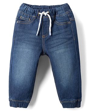 Babyhug Full Length Washed Denim Joggers With Stretch - Navy Blue