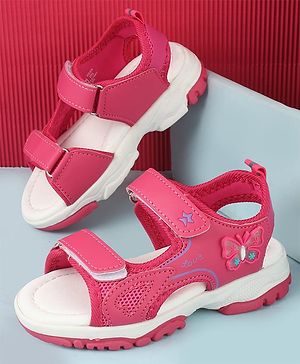 Cute Walk by Babyhug Velcro Closure Sandals With Butterfly Applique  - Fuchsia