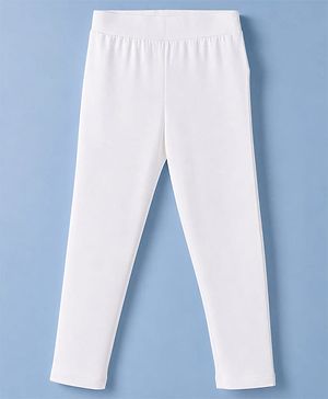 Pine Kids Cotton Lycra Knit Full Length Solid Colour Leggings -  White