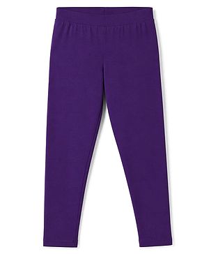 Pine Kids Cotton Lycra Knit Full Length Solid Colour Leggings -  Purple