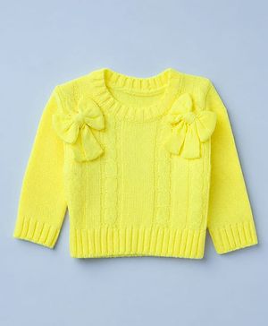 Babyhug Knit Pullover with Full Sleeves, Bow Applique in Yellow for 9-12 Months