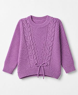 Babyhug Cable Knit Pullover with Full Sleeves in Purple