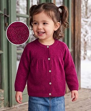 Babyhug Knit Full Sleeves Front Open Sweater With Glitter Print - Butgandy