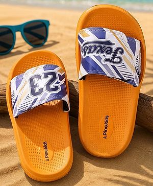 Pine Kids Slip On Sliders With Text Print - Orange