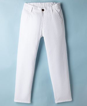 Pine Kids Denim Woven Full Length Solid Color Trousers - White