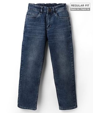 Pine Kids Cotton Blend Denim Full Length Washed Jeans - Blue