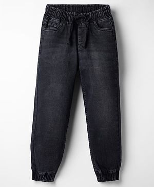 Pine Kids Denim Woven Full Length Solid Jeans in Black