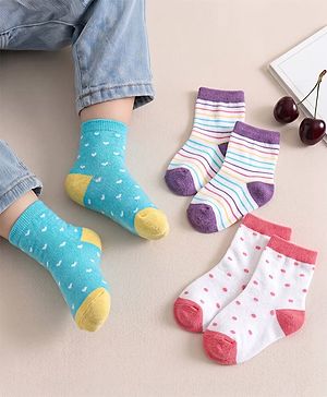 Cute Walk by Babyhug Anti-Bacterial Ankle Length Striped Sock With Heart & Polka Dot Design Pack of 3 - White