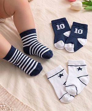 Cutewalk by Babyhug Anti-Bacterial Ankle Length Striped Socks With Star Design Pack Of 3 - White