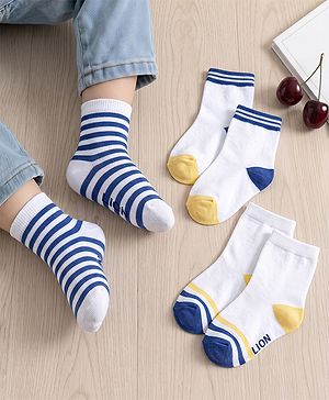 Cute Walk by Babyhug Knit Ankle Length Antibacterial Socks With Stripes Pack Of 3 - Navy & White