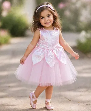The Magic Wand Woven Sleeveless
                              Petals Designed Dress - Pink