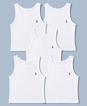 Pine Kids Cotton Lycra Knit Sleeveless Solid Vests Pack of 5 - White