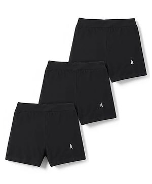 Pine Kids Cotton Lycra Knit Solid Cycling Shorts With Logo Print Pack Of 3  - Black