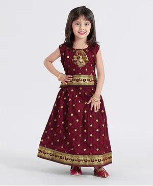 Bhartiya Paridhan Embroidered Lehenga Choli Set With Silk Border - Maroon