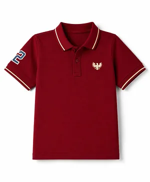 Pine Kids Cotton Polo T-Shirts with Half Sleeves and Eagle Print in Maroon for 7-8 Years