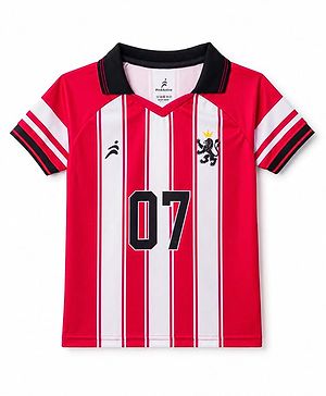 Pine Active Knit Raglan Half Sleeves Striped T-Shirt - Red