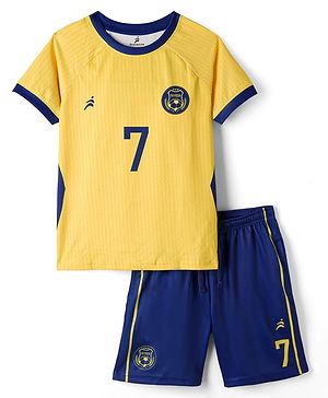 Pine Active Knit Half Raglan Sleeves Football Theme  Printed T-Shirt & Shorts Set - Yellow