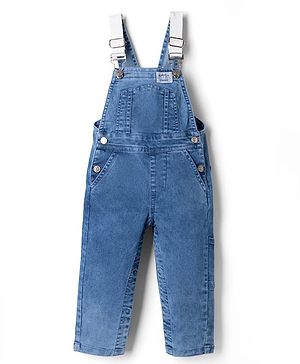 Bonfino Cotton Mix Woven Sleeveless Dunagree With Label - Blue