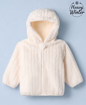Babyhug Fur Woven Hoodies with Full Sleeves - White