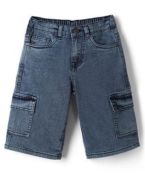 Pine Kids Denim Woven Shorts with Cargo Pockets - Aqua Blue